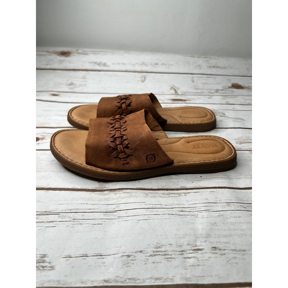 Born Brown Leather Slide Sandals